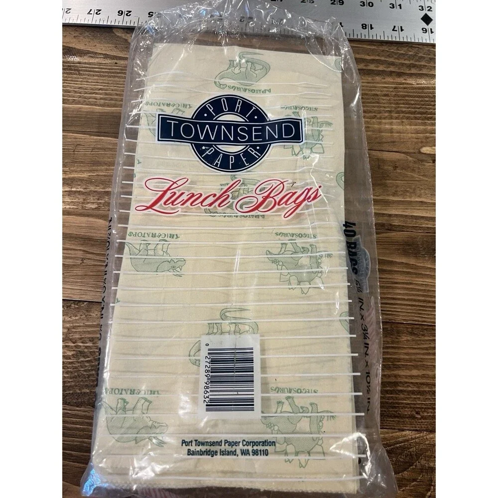 VINTAGE Paper LUNCH BAGS w ORIGINAL Opened Packaging Yellow Dinosaur Port Wash